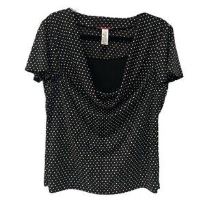 Anne Klein Medium Top Black and White Polka Dot Asymmetrical meCowl Neck